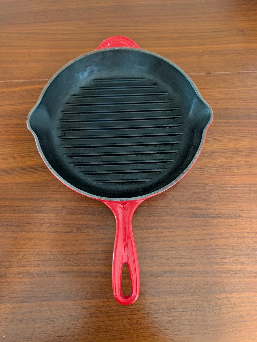 Le Creuset #26 Enameled Cast Iron Grill Pan Skillet Red Double Spout Pre Owned